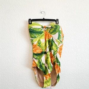 Kona Sol Women's Bandeau Swimwear Banana Print Pique One Piece Swimsuit Size XL